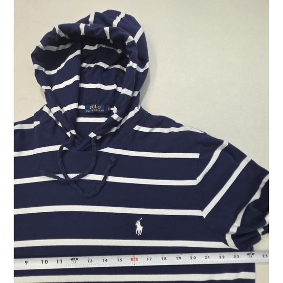Polo Ralph Lauren Hoodie Shirt Men XL Pullover Lightweight Cotton Striped Blue - Picture 6 of 9